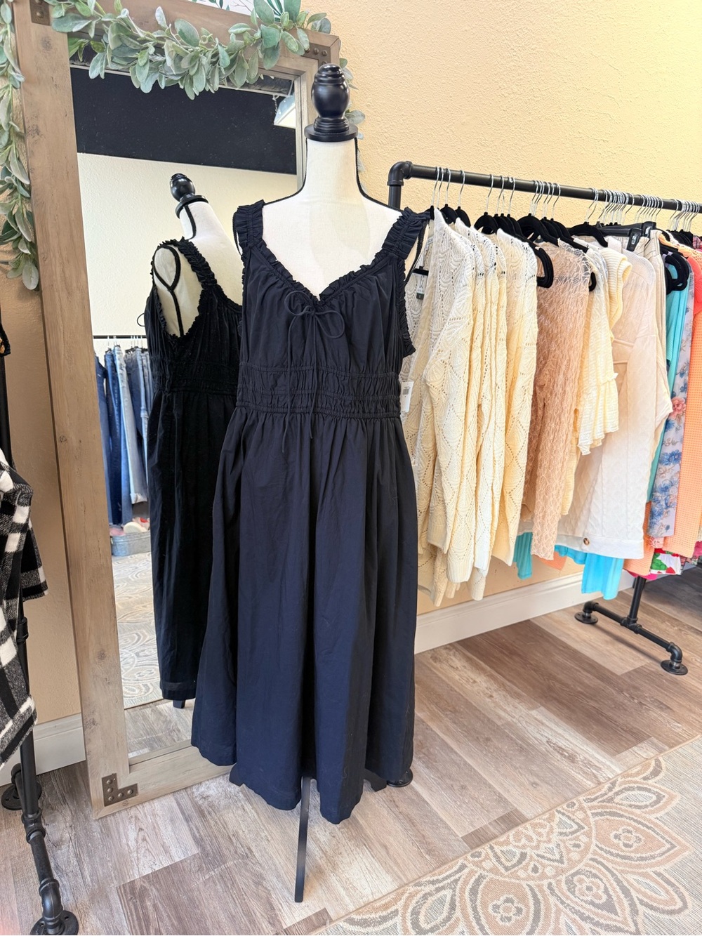 Old Navy Black Smocked Midi Dress with Ruffle Straps